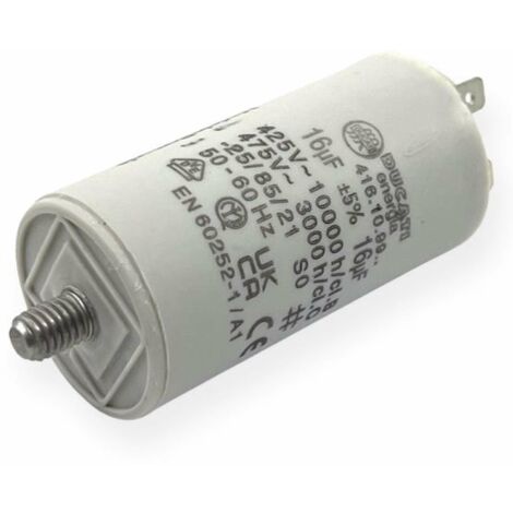 Cyclingcolors – Condensateur de démarrage 16µF 450V – Ø40mm longueur 70mm – Fixation M8 avec 2 cosses – Pour moteurs et appareils électroménagers
