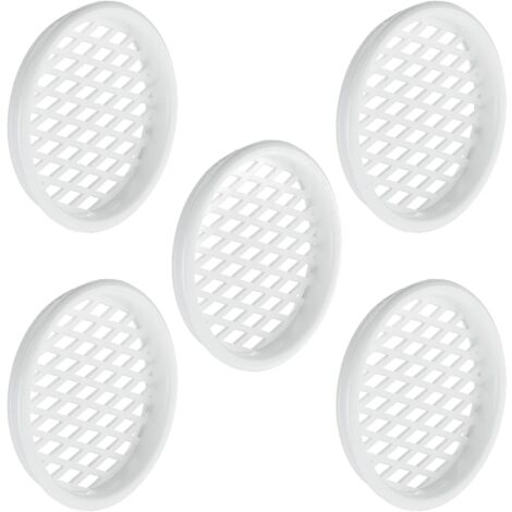5x Grille de ventilation aération ronde en plastique diamètre encastrement 50mm hauteur 7mm Cache Protection Plafond Mur Menuiserie, blanc (1/3)