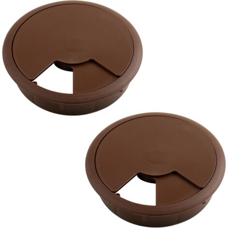 2x Passe câble Bureau Table Fil diamètre 80mm encastrable Cordon Prise Ordinateur écran Accessoire ameublement, marron foncé