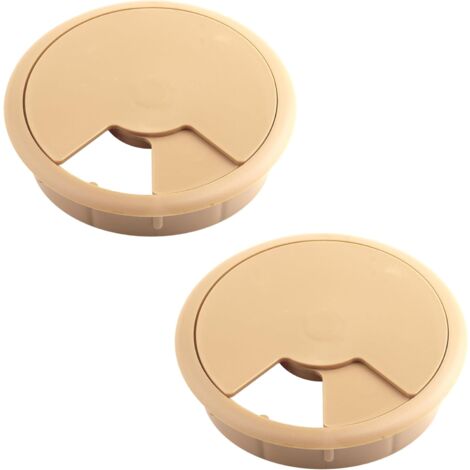 2x Passe câble Bureau Table Fil diamètre 80mm encastrable Cordon Prise Ordinateur écran Accessoire ameublement, bouleau