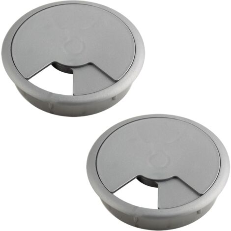 2x Passe câble Bureau Table Fil diamètre 80mm encastrable Cordon Prise Ordinateur écran Accessoire ameublement, argent