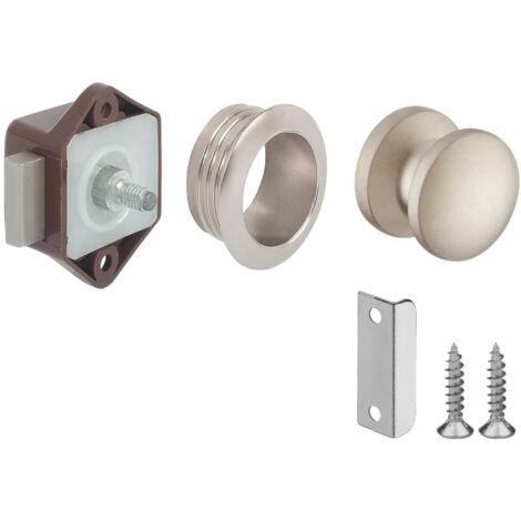 Serrure verrou avec bouton poussoir Push-lock mini axe 15mm idéal bateaux caravanes camping car van, marron (1/5)