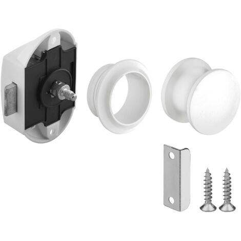 Serrure verrou avec bouton poussoir Push-lock grand modèle axe 25mm idéal bateaux caravanes camping car van, blanc
