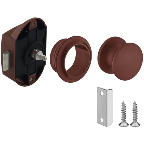 Serrure verrou avec bouton poussoir Push-lock grand modèle axe 25mm idéal bateaux caravanes camping car van, marron