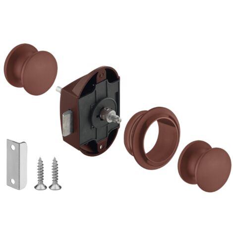 Serrure verrou avec bouton poussoir Push-lock grand modèle axe 25mm utilisable des deux côtés idéal bateaux caravanes camping car van, marron