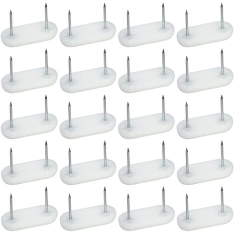 20x Embout de pied à clouer 44 x 16mm avec 2 clous Patin Meuble Chaise Guide Plastique