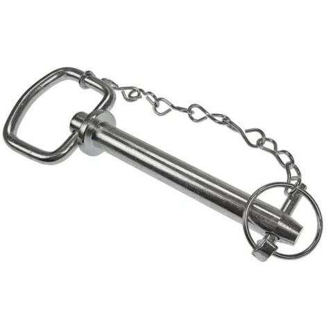 Axe d'attelage avec chaine, goupille et poignée repliable diamètre 25,4mm x longueur 157mm cheville barre supérieure remorque tracteur camion machine agricole piton broche chape (1/2)
