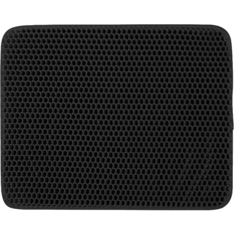 Tapis avec alvéoles pour litière de chat 60x45cm en mousse EVA Support Imperméable Double Couche Bac à Litière Toilette Hygiénique Nettoyage Taille L, noir (1/5)