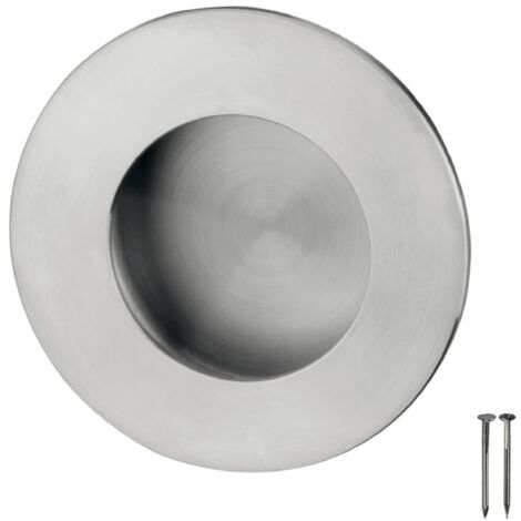 Poignée coquille ronde Ø60mm à encastrer intégration invisible pour portes coulissantes en acier inoxydable finition brossé mat Meuble Cuvette Cuisine Tiroir Placard (1/3)