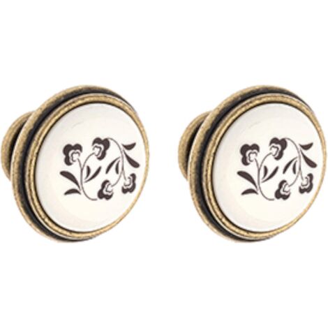 2x Bouton de tiroir finition laiton porcelaine céramique motif fleur 35 mm avec vis Meuble Vintage Antique Style Porte Poignée Commode Armoire Maison