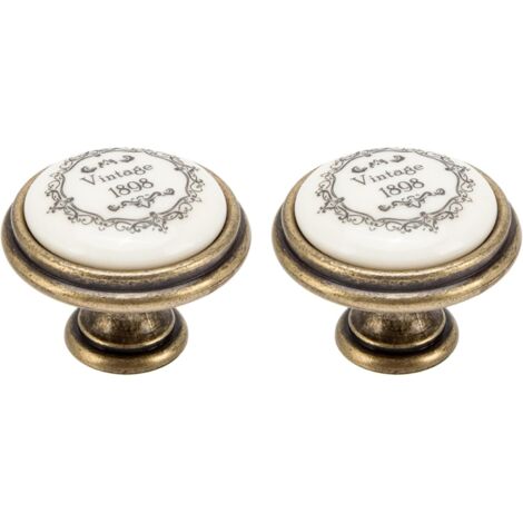 2x Bouton de tiroir finition laiton porcelaine céramique 35 mm avec vis Meuble Vintage Antique Style Porte Poignée Commode Armoire Maison
