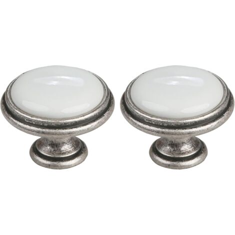 2x Bouton de tiroir finition nickel étain porcelaine céramique 35 mm avec vis Meuble Vintage Antique Style Porte Poignée Commode Armoire Maison (1/3)