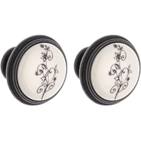 2x Bouton de tiroir finition laiton foncé porcelaine céramique motif fleur 35 mm avec vis Meuble Vintage Antique Style Porte Poignée Commode Armoire Maison (1/3)