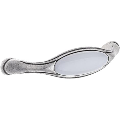 Poignée de meuble vintage en zamak finition nickel argent étain porcelaine céramique entraxe 128 mm avec vis Tiroir Armoire Réparation (1/3)