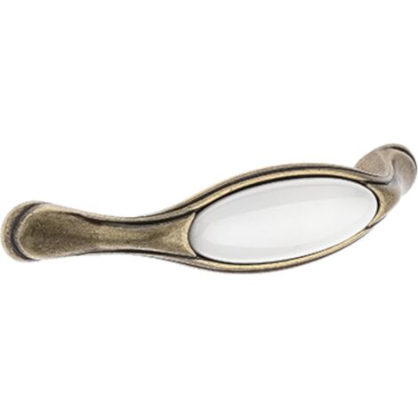 Poignée de meuble vintage en zamak finition laiton porcelaine céramique entraxe 128 mm avec vis Tiroir Armoire Réparation (1/3)