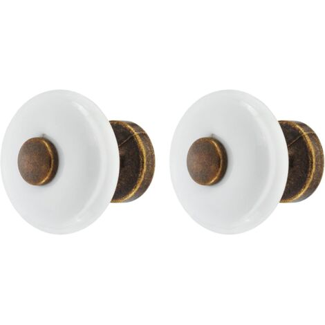 2x Bouton de tiroir porcelaine céramique 30 mm insert laiton marron patiné avec vis Meuble Vintage Antique Style Porte Poignée Commode Armoire Maison (1/3)