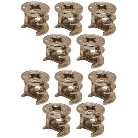 10x Ecrou boitier excentrique raccord pièce rechange connecteur serrage joint meuble connexion tiroir armoire réparation, nickel sans bord 15x18mm