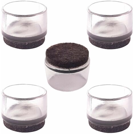 5x embout de tube chaise patin meuble transparent rond avec semelle feutre pied anti-rayure anti-bruit, 20mm