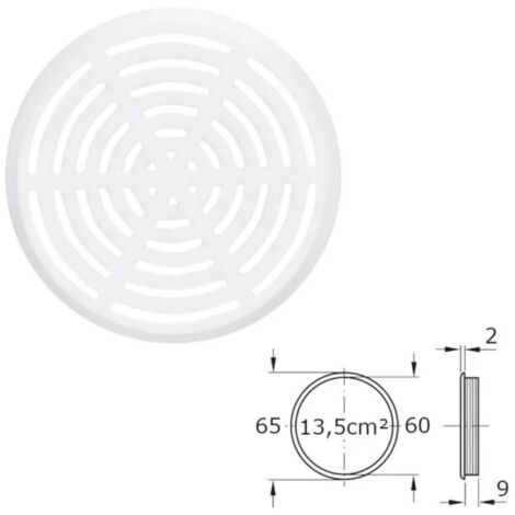 Cyclingcolors – Lot de 2 grilles d'aération 65 mm – Ventilation plastique – Cache perforé à encastrer – Débit d'air 13.5cm²