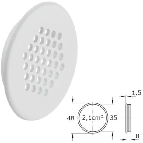 2x Grille d'aération 48 mm ventilation plastique cache perforé avec bord à encastrer