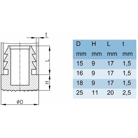 10x embout de pied d = 10mm D1 = 20mm plastique tube chaise plastique  capuchon protection