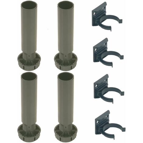 Cyclingcolors – Lot de 4 pieds de meuble cuisine vérins réglables 100 mm – Plage de réglage -12 à +28 mm – Avec 4 clips de plinthe universels