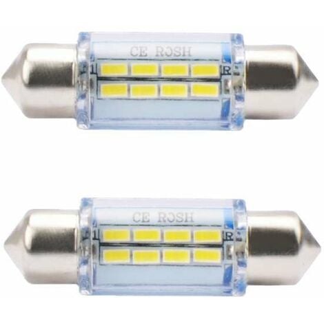 2x ampoule LED navette bleu 12V 5W longueur 41mm 8x 3mm led flux