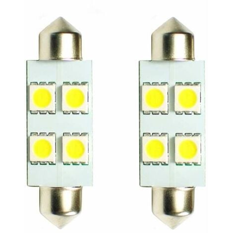 2x ampoule navette LED blanc 12V 5W longueur 36mm 4x SMD 5050