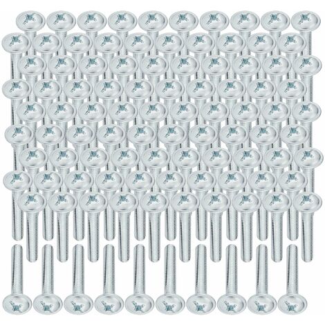 100x Vis poelier tête ronde large PZ fendue acier zingué fixation poignée bouton meuble outillage, M4x25mm (1/2)