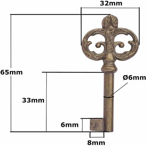 clé de meuble 65mm ancien serrure décoration rustique armoire vintage bruni