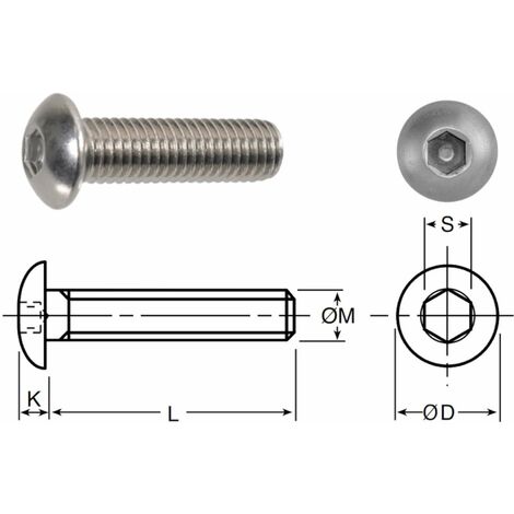 10x Vis métaux tête bombée hexagonal creux BHC M5x40mm acier inoxydable A2 filetage total