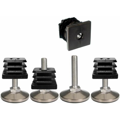 4x embout rentrant carré 30x30 mm avec vis de réglage avec cape en acier pied meuble chaise étagère table (1/2)