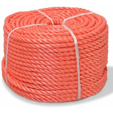 Rouleau de corde orange en nylon diamètre 10mm longueur 10m