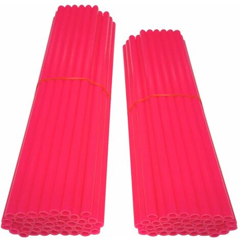 76x Couvre rayon roue avant arriere jante tube paille fendue 190mm 210mm vélo cyclomoteur moto cross enduro dirt, rose fluo (1/3)