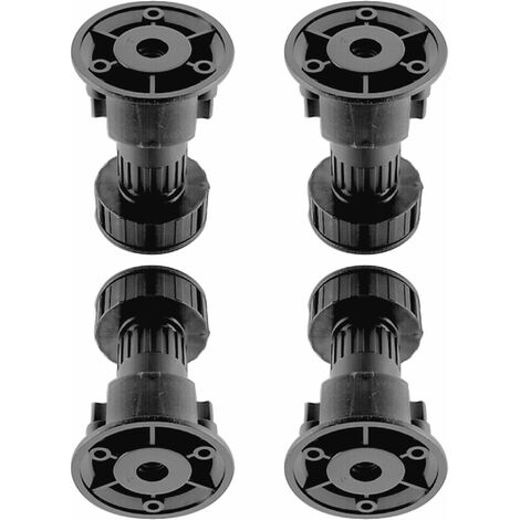 Cyclingcolors – Lot de 4 pieds vérins réglables pour meuble – Hauteur 80 à 95 mm – Capacité 160 kg – Base plastique Ø 28 mm pour clips de plinthe