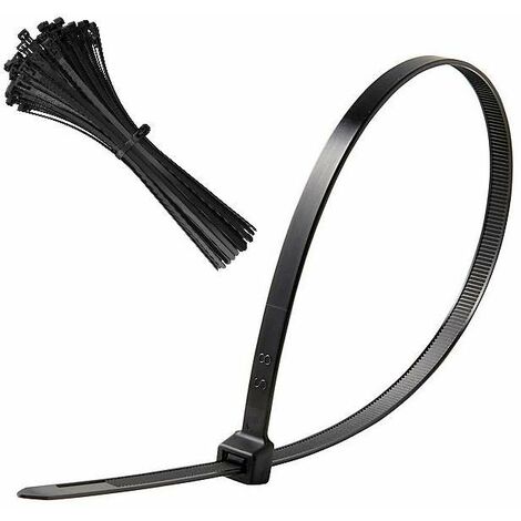 100x collier de serrage plastique 4,8x200mm noir cranté pour diamètre 50mm résistant à l'huile et à l'essence lien serre attache câble fixation tube tuyau nylon universel (1/2)