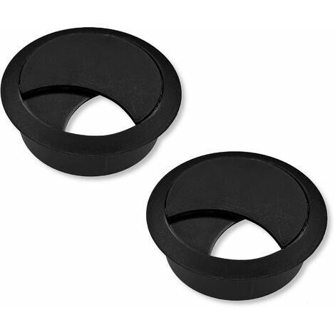 Cyclingcolors – Lot de 2 passe-câbles encastrables 58mm – Pour bureau et matériel informatique – Matière plastique – Hauteur encastrement 20mm – Noir