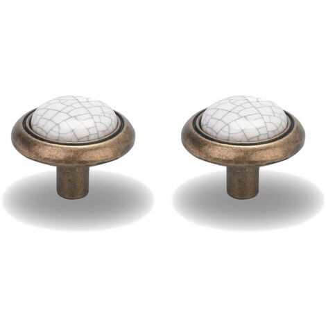 Cyclingcolors – Lot de 2 boutons de tiroir vintage en laiton et porcelaine – Hauteur 24mm – Fixation à vis pour meubles – Design élégant