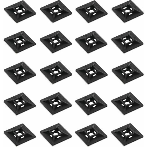 Cyclingcolors – Lot de 20 supports collier de serrage adhésifs en plastique noir – Pour câbles ≤ 2,5 mm – Installation facile avec socle adhésif