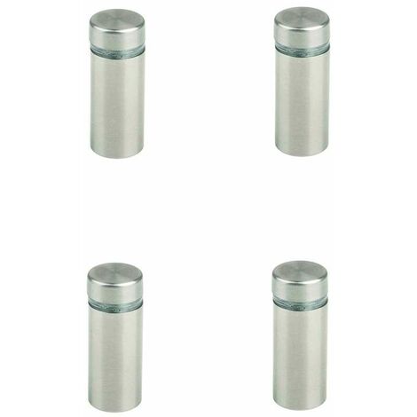 4x Support de vitre imitation inox avec joint en plastique Porte Verre Miroir Etagère Décoration Attache, Ø12 x 32mm