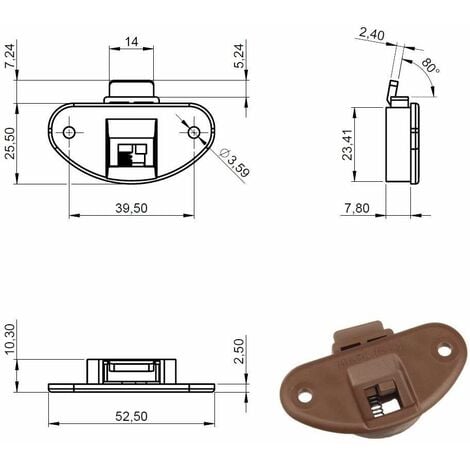 2x Garniture complète pour porte coulissante monture et guide en plastique Rail Fourniture Coulisse, marron foncé