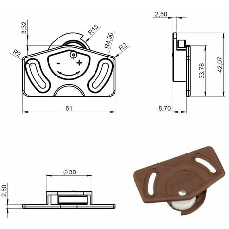 2x Garniture complète pour porte coulissante monture et guide en plastique Rail Fourniture Coulisse, marron foncé
