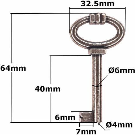 clé de serrure 64mm aspect bronze meuble ancien décoration rustique armoire vintage patiné