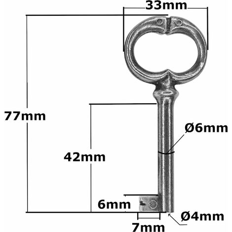 clé de serrure 77mm rond aspect étain argent meuble ancien décoration rustique armoire vintage patiné