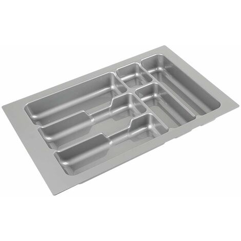 Range couverts pour intérieur de tiroir en plastique redécoupable Organiseur Ustensile Cuisine Rangement, 6 compartiments 335 x 490 mm gris