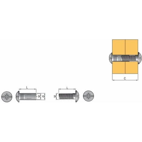 20x vis relieuse avec écrou douille tête plate + vis cruciforme tête plate en acier Fixation Métal Bois Meuble Etagère Boulon, M6 x 30mm