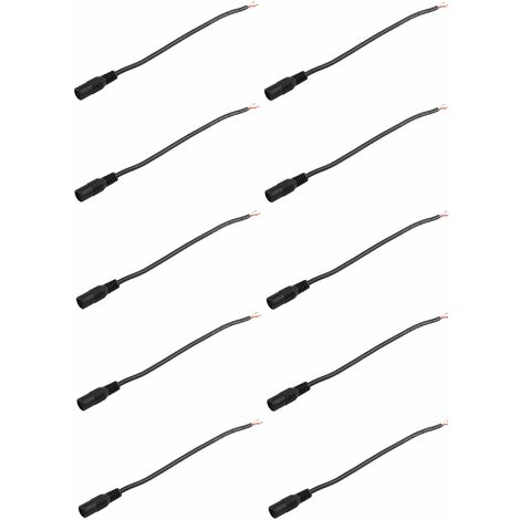 10x Câble alimentation 15cm souple ruban LED avec fil électrique noir + rouge et prise connecteur jack femelle étanche transformateur