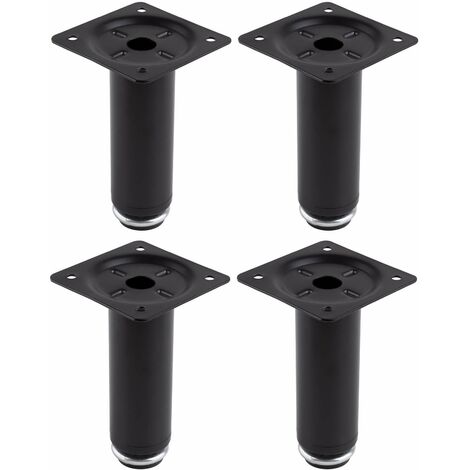 Cyclingcolors – Lot de 4 pieds de meuble ajustables 100mm – Acier noir mat – Base ronde Ø30mm – Capacité de charge 20-25kg – À visser