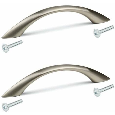 2x Poignée de meuble métal finition nickel brossé entraxe 128mm hauteur 28mm tiroir armoire avec vis (1/4)