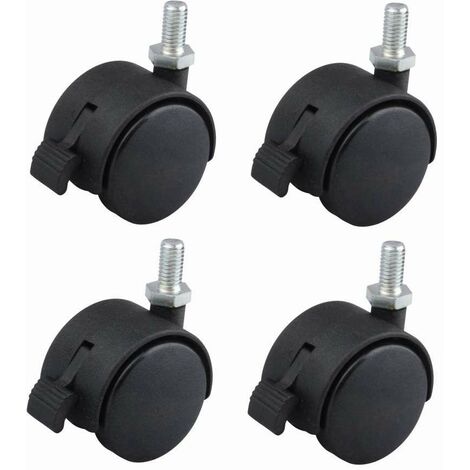 Cyclingcolors – Lot de 4 roulettes pivotantes 40mm avec frein – Charge 40kg – Fixation M8x15 – Nylon noir pour meubles et étagères (1/2)
